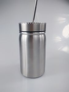 500ml Ze Stali Nierdzewnej Mason Jar Tumblery Double Wall Mason Cup Picie Słoik z pokrywką i słomkami Kubek do kawy Kubek