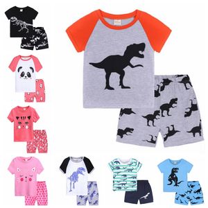 Baby Boy Outfits Dinosaur Printed Kids Tops Shorts 2PCS Sets Short Sleeve Boy Clothes Set Summer Kids Clothing 19 Designs DHW2264