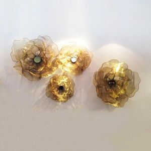 Golden Hollow Iron Flowers Decorative Objects Mesh Flower Wall Hanging American Garden Home Creative model room hotel