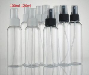 Flacone spray vuoto trasparente da 100 ml/120 ml di qualità, annaffiatoio con parte superiore bianca, fiale in plastica PET, bottiglie per imballaggio cosmetico