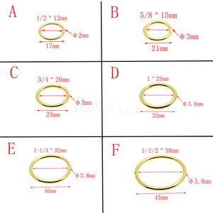 50pcs/lot Gold O rings Metal Non Welded Nickel Plated Collars Round Loops Belt Buckle Package Accessorie 12mm-38mm