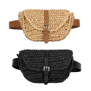 Wholesale straw fanny pack for sale - Group buy New Fashion Women Semicircle Straw Waist Bags Summer Beach Chest Belt Bag Lady Waist Fanny Pack