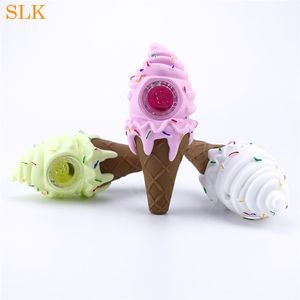 Girls cute pink ice cream pipe cone silicone smoking hand pipes with glass thick bowl oil burner water unique percolator bong for 420