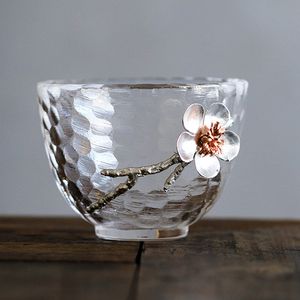 Tin Plum Kwiat Szklany Kubek Herbaty Japoński Kwiat Teacup Biuro Picie Szkło Przezroczysty Odporny na ciepło Kubek