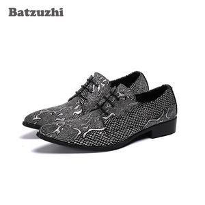 Batzuzhi mode skor män pekade tå mörkgrå läder klänning skor män lace-up läder affärskor för män, stora storlekar US6-12