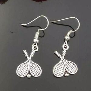 Wholesale Fashion Jewelry Vintage Silver Tennis Racket & Ball Charm Dangle Earrings For women Sports Gifts 631