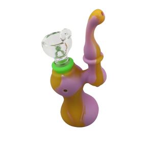 Mini-barboteur Sherlock 12cm Pipe de tabac en silicone incassable avec bol en verre Multi couleurs pour huile de cire sèche sans herbe Bong DHL
