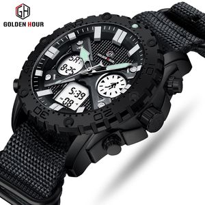 トップブランドのゴールデンホールメンズウォッチメンズデジタルクォーツスポーツウォッチRelogio hombre Military Waterfrof Watrist Watch Relogio Masculino