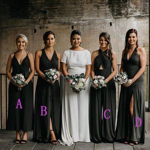 Schwarze Brautjungfernkleider im Western Country-Stil, gemischte Stile, A-Linie, Chiffon, lange Hochzeitsgast-Trauzeuginnenkleider in Übergröße
