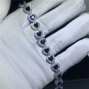Браслет формы сердца Deluxe Blue Diamond White Blue Gold заполнены браслеты для женщин свадебные войти