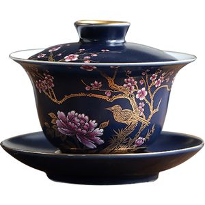 Pastrol Bird Gaiwan Vintage tea set tureen Exquisite flower teacup Big tea bowl for travel easy kettle