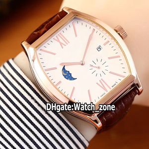 Luksusowy Nowy Malte Moon Phase 7000M / 000R Biały Dial Automatyczny Zegarek Mens Rose Gold Case Case Brown Skórzany Pasek Gents Sport Zegarki Watch_zone.