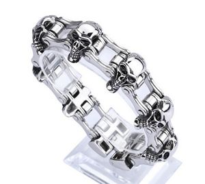 Wholesale titanium steel bar resale online - 16mm Punk Biker Skull motorcycle Chain Bracelet For Men Jewelry Stainless Steel Mens Friendship Bracelets Bangles Gifts For Him