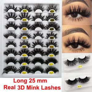 Eyelashes de vison 3D de 25 mm longos dramáticos 100% maquiagem de pálpebras de vison composição 5d cílios falsos de cílios naturais de cílios naturais cílios grossos