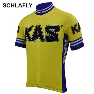 L'uomo kas maglia da ciclismo gialla retrò squadra vecchio stile estate manica corta abbigliamento da bici maglia da ciclismo su strada abbigliamento schlafly