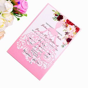 2019 New Pink Laser Cut Crown Princess Invitations Cards For Birthday Sweet 15 Quinceanera, Sweet 16th Invites Wedding Invitation