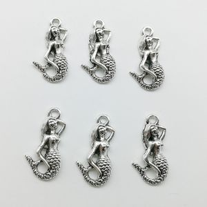 Lot 100pcs Mermaid sea-maid antique silver charms pendants Jewelry DIY For Necklace Bracelet Earrings Retro Style 22*11mm