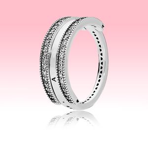 925 Sterling Silver Vändbara Ringar Kvinnor Bröllopssmycken för Pandora hjärtan CZ diamant Förlovningsring med Original box set