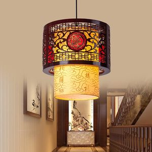 Chinese led Pendant Lamps hollow wooden bedroom tea restaurant corridor balcony antique chandelier lamp indoor imitation sheepskin