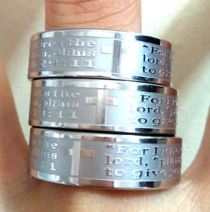 30st Jeremia Ringar Engelska Bibelkors Jesus Rostfritt stål Ringar Graverade Mens Lords Bön Bröllop Band Ring Partihandel Smycken