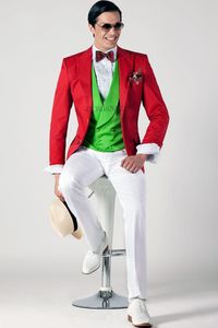 Moda Red Noivo Smoking pico lapela Groomsmen Mens Wedding Dress Man Popular Jacket Blazer 3 peça naipe (jaqueta + calça + Vest + empate) 1368