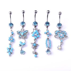 Alisouy Sexy Dangle Belly Bars Belly Button Rings Stones GEM外科用スチールラインストーンボディジュエリーへそピアスリング