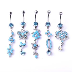 Alisouy Sexy Dangle Belly Bars Belly Button Ringar Stones Gem Kirurgiska Stål Rhinestone Body Smycken Navel Piercing Rings