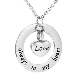 Mom/Dad/Grandma Cremation Jewelry for Ashes -Always in My Heart - Memorial Keepsake Necklace Pendant-LOVE