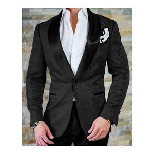 Popular One Button Black Paisley Groom Tuxedos Shawl Lapel Groomsmen Mens Suits Wedding/Prom/Dinner Blazer (Jacket+Pants+Tie) K297