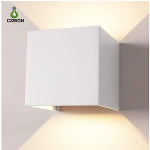 7W 12W مصابيح الجدار LED 85-265V Square Square Square Sconce BANCONY LAMP IP65 WaterpOOf Outdoor Double Head Mordern Creative