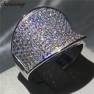 Choucong Hiphop Rock Finger Ring 925スターリングシルバー舗装セッティングダイヤモンドパーティーバンドリング女性男性ウェディングジュエリー