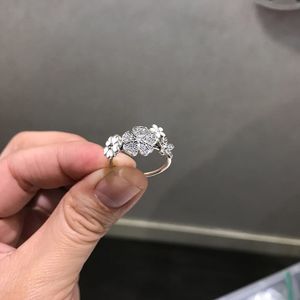 Partihandel-vit emaljblommor Wedding Ring Set Logo Original Box för Pandora 925 Silver CZ Diamant Ringar för Kvinnor Flickor