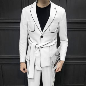 2019 våren långärmad bälte dekoration mans kostym koreanska självodling väv med full klänning kostym man kostym ternos masculino sh190822