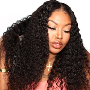 Malaysian 13x4 Lace Front Wigs Deep Curly Human Hair 130% Density Natural Color Wigs Bleached Knots