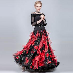 Ballsaal-Tanzkleid für Damen, Walzerkleid mit Fransen, spanische Flamenco-Kostüme, Tanzkleidung für Damen, bedruckt, Swing, lang