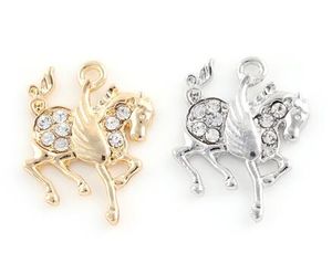 20st / Parti 21x28mm (Golden, Silver Color) Rhinestones Häst Häng Pendant Charms DIY Tillbehör Fit för Floating Dangle Locket Smycken