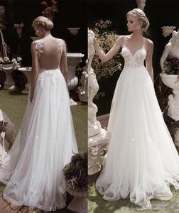 Abito da sposa da spiaggia senza schienale con corpetto illusione Nuovo design Abiti da sposa principessa Turchia Abito da sposa sexy in pizzo con scollo a V profondo a buon mercato