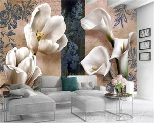 3d Wallpaper Roman Calla lily on white background with European and American flowers and letters