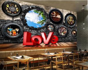 3d Wallpaper Living Room Vintage Bar Cafe Tire Brick Wall Living Room Bedroom Background Wall Decoration Mural Wall Paper