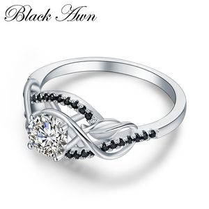 Fashion- 3,5 gram 100% Oryginalne 925 Sterling Silver Biżuteria Blackwhite Kamień Obrączki do Kobiet Bijoux Rozmiar 5 6 7 8 9 10 C307 S514