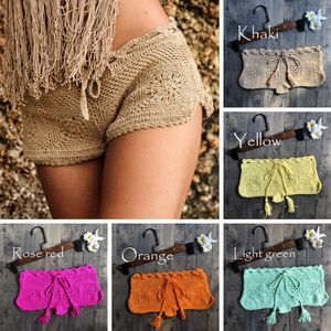 Mulheres Sexy Crochet Bikini Bottom Boho oco Out 2019 Nova Swimwear Handmade Swimsuit tricô Shorts