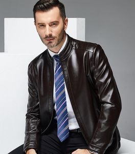 Novo Homem De Couro curto magro design de roupas gola do casaco casual Moda jaqueta de couro Homens de Meia Idade Casaco casual