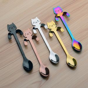 4pcs Stainless Steel Mini Cat Kitten Spoons for Coffee Tea Dessert Drink Mixing Milkshake Spoon Tableware Set Kitchen Supplies