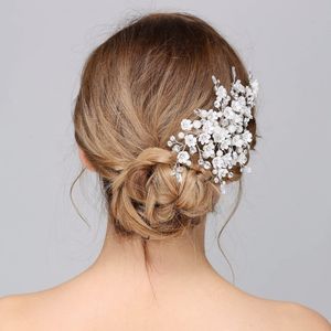 Wholesale-到着手作りフローラルブライダルヘアアクセサリークリップコームの結婚式のヘッドピースパールクリスタルティアラ女性の帽子