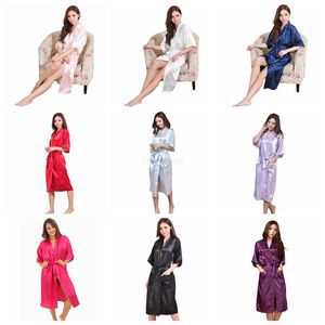 9 colors Women Silk Solidna szata ślubna ślub Druhna Bride Suknia pannarza kimono długie piżama letnia nocna dama ljja2508-16