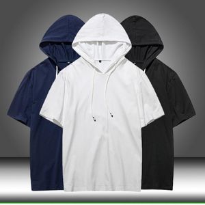 Hoodies Kısa Kollu toptan satış-Erkek T Shirt Erkek Yaz Rahat Katı Gevşek Kapüşonlu Tops Tees Gömlek Erkek Spor Kapüşonlu Kısa Kollu T Shirt Giyim