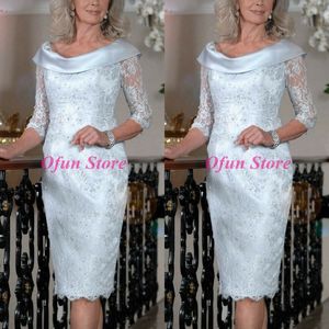 Plus Size Mother Of The Bride Dresses Sheath 3/4 Sleeves Lace Beaded Short Wedding Party Dress Mother Dresses For Wedding