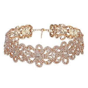 Partihandel-designer lyx super glittrande full rhinestone diamant kristall vacker blomma choker uttalande halsband för kvinna tjejer