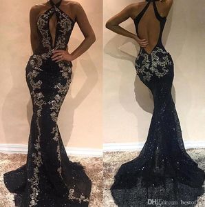 2020 Sexig Mermaid Prom Aftonklänningar Arabisk stil Svart Baklösa Lång Holiday Wear Pagant Party Gown Custom Made Plus Size BC0911