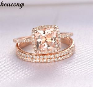 choucong Einzigartiges 3-in-1-Ring-Set, Roségold gefüllt, Diamant, CZ, Jahrestag, Ehering, Ringe für Frauen, Braut-Fingerschmuck, Geschenk